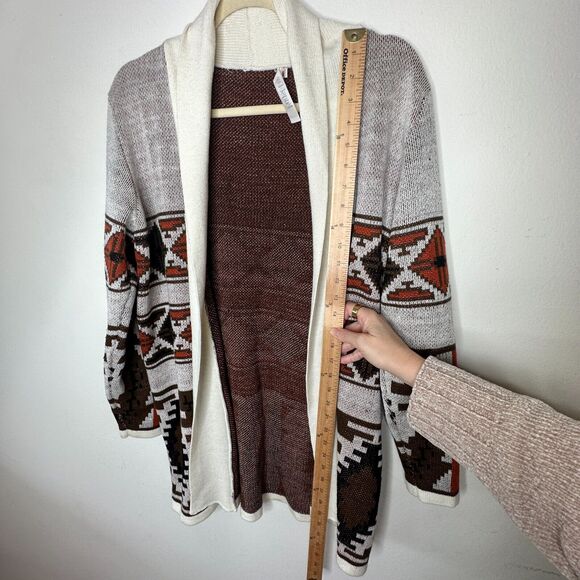Mags & Pye Cream Brown Rust Native Aztec Print Longline Cardigan Sweater Medium - Picture 10 of 12